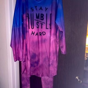 Purple/ blue tye die stay humble hustle hard leggings set